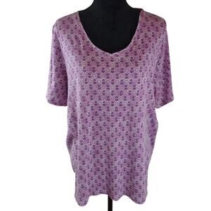 CROFT AND BARROW Women's Classic Tee 2X Cotton Summer Purple White Geometric